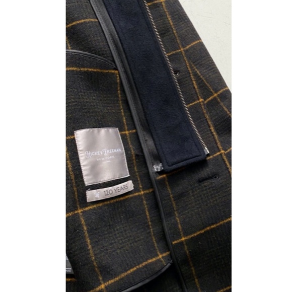 Hickey Freeman Nwt $395 Wool Blend Olive Check Plaid Hooded Jacket Coat Medium - Picture 5 of 6